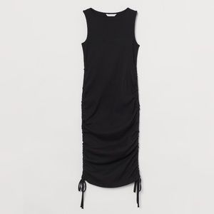 Black Strapless Ribbed Maternity Dress with Side Ruching